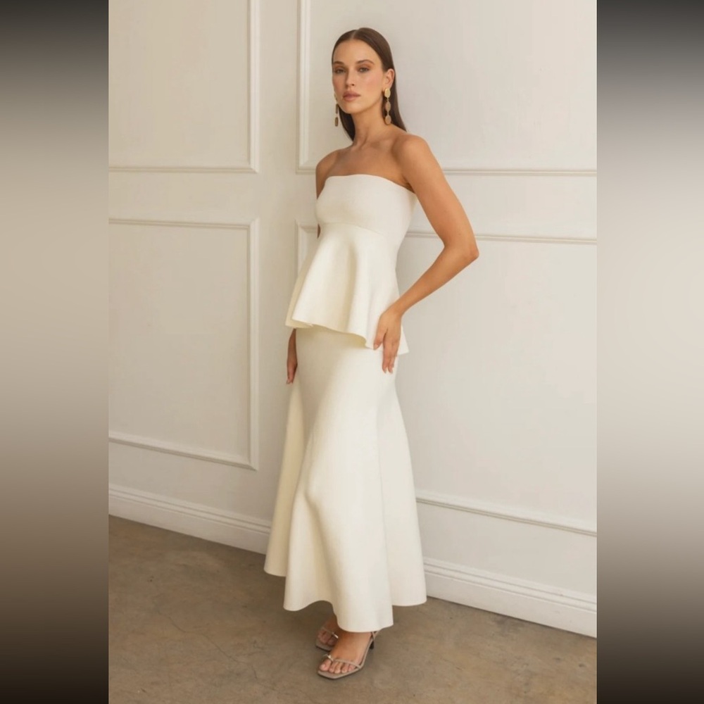 Line & Dot Ivory Strapless Peplum Top